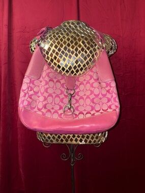Coach Pink Signature Shoulder Bag with Silver Hardware